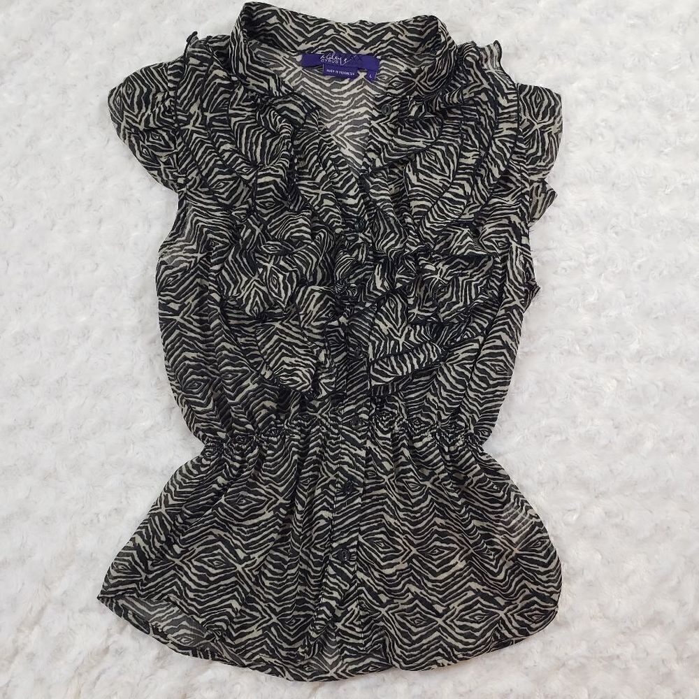 Miley Cyrus Max Azria size large zebra print sheer ruffle top